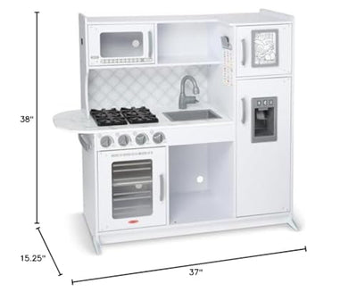Melissa & Doug Wooden Chef's Kitchen Set for Kids with Play Kitchen Accessories & “Ice” Cube Dispenser, Preschool Learning Toys for Girls & Boys 3+, Cloud White - FSC Certified