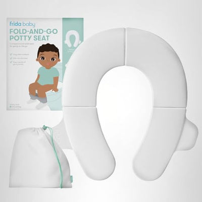 Frida Baby Fold-and-Go Portable Potty Seat for Toilet, Foldable Travel Potty Seat for Toddler, Fits Round & Oval Toilets, Non-Slip Base, Handles, Includes Free Travel Bag