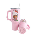 Silver Buffalo Sanrio Hello Kitty Christmas Gingerbread Holiday Dress Stainless Steel Tumbler with Handle and Straw, Fits in Standard Cup Holder, 40 Ounces