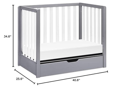 Carter's by DaVinci Colby 4-in-1 Convertible Mini Crib with Trundle Drawer in Grey and White, Greenguard Gold Certified, Undercrib Storage