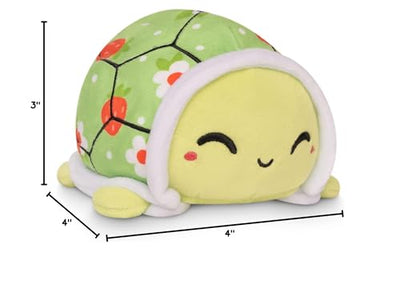 TeeTurtle - The Original Reversible Turtle Plushie - Strawberries + Flowers - Cute Sensory Fidget Stuffed Animals That Show Your Mood