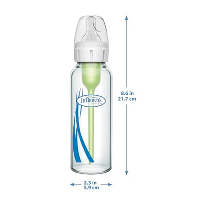 Dr. Brown's Natural Flow Anti-Colic Options+ Narrow Glass Baby Bottle, 8 oz/250 mL, with Level 1 Slow Flow Nipple, 1 Pack, 0m+