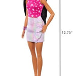 Barbie Fashionistas Doll #215 with Black Straight Hair, Pink Star-Print Top & Iridescent Skirt, 65th Anniversary Collectible Toy