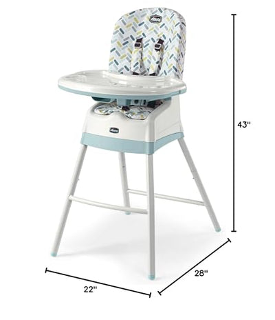 Chicco Stack 1-2-3 Multi-Use Convertible High Chair for Babies and Toddlers, 5-Point Harness and 3-Position Recline, Easy-Clean Baby High Chair Booster Stool Combo | Cadiz/Blue