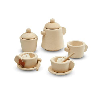 PlanToys Play Kitchen Tea Set Pretend Play Toys - Non-Toxic Wooden Tea Set for Kids and Toddlers