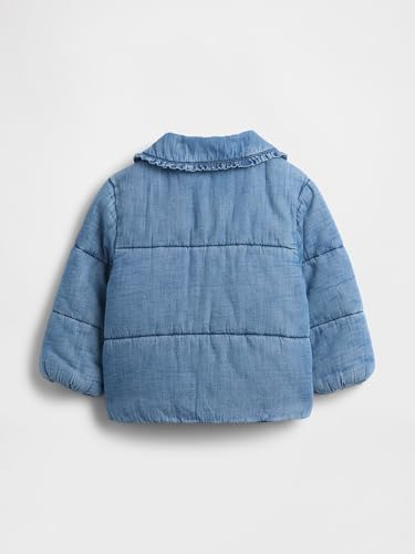 GAP Baby Girls Denim Puffer Jacket Light Wash 6-12M