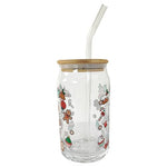 Silver Buffalo Sanrio Hello Kitty Sweet Christmas Holiday Desserts and Gingerbread Houses Glass Jar Tumbler with Bamboo Lid and Glass Straw, 16 Ounces