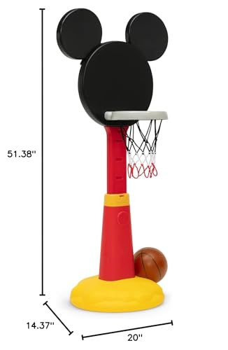 Delta Children Disney Mickey Mouse Plastic Basketball Set - Includes Basketball Hoop, 1 Basketball and Ball Pump, Red/Black