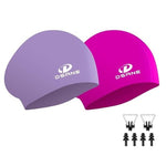 2 Pack Womens Silicone Swim Cap for Long Hair,3D Ergonomic Design Silicone Swimming Caps for Women Kids Men Adults Boys Girls with Ear Plug and Nose Clip(M)