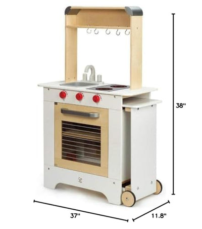 Hape Wooden Cook‘n Serve Kitchen| Pretend Role Play Kitchen Set with Pull-Out Counter and Chalkboard for Kids