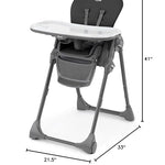 Chicco Polly Space-Saving Foldable High Chair with Easy-Clean Seat Pad, High Chair for Babies and Toddlers with Multi-Position Recline and Height Adjustment, for Children up to 40 lbs., Black/Black