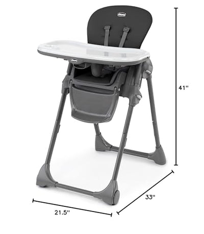 Chicco Polly Space-Saving Foldable High Chair with Easy-Clean Seat Pad, High Chair for Babies and Toddlers with Multi-Position Recline and Height Adjustment, for Children up to 40 lbs., Black/Black
