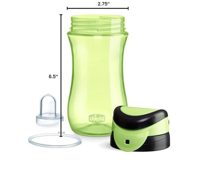 Chicco My Tumbler Toddler Sippy Cup for 2+ Years, 12oz Spill-Proof when Closed Water Bottle with Free-Flow Spout, Flip-Up Carry Handle, Easy Grip, BPA Free, Green