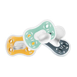 Dr. Brown's Advantage One-Piece Silicone Baby Pacifier, Fully Symmetrical Soother, Dark Gray/Green/Yellow, 6-18m, BPA Free, 3 Pack