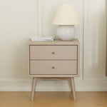 Babyletto Palma 2-Drawer Assembled Nightstand in Taupe, GREENGUARD Gold Certified, Mid-Century Modern Design