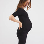 Motherhood Maternity Women's Short Sleeve Scoop Neck Side Ruched Pregnancy Bodycon Dress, Core Black, Large