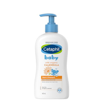 Cetaphil baby wash and shampoo bottle on a white background