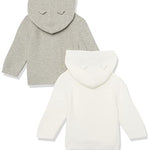 Amazon Essentials Unisex Babies' Long Sleeve Hooded Sweater, Pack of 2, Grey Heather/Ivory, 24 Months