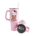 Silver Buffalo Sanrio Hello Kitty Christmas Gingerbread Holiday Dress Stainless Steel Tumbler with Handle and Straw, Fits in Standard Cup Holder, 40 Ounces