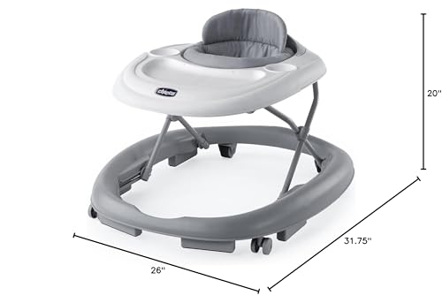 Chicco Mod Walker Foldable Infant Walker, 3 Height Adjustments, BPA-Free Tray with 2 Cup Holders, Brake Pads, for Children up to 26 lbs., Space-Saving Compact Fold | Grey/Grey