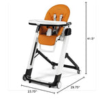 Peg Perego Siesta, Grow With Baby Folding High Chair & Recliner, Height Adjustable, Quick Clean & Easy Push Wheels For Babies & Toddlers, Made in Italy, Arancia (Orange)