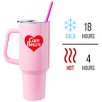Silver Buffalo Care Bears Love-A-Lot Bear Mood Stainless Steel Tumbler with Handle and Straw, Fits in Standard Cup Holder, 40 Ounces