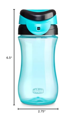 Chicco My Tumbler Toddler Sippy Cup for 2+ Years, 12oz Spill-Proof when Closed Water Bottle with Free-Flow Spout, Flip-Up Carry Handle, Easy Grip, BPA Free, Teal