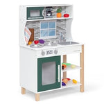 Delta Children Tiny Chef Play Kitchen - Toy Kitchen Playset with Realistic Knobs that Turn/Click, Oven, Sink, Microwave and 15 Pieces of Play Food, Green