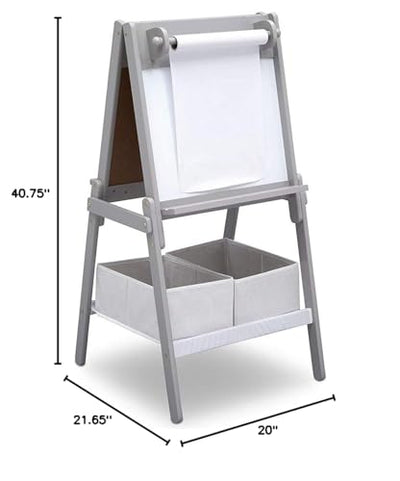 Delta Children MySize Kids Double-Sided Storage Easel -Ideal for Arts & Crafts, Drawing, Homeschooling and More - Greenguard Gold Certified, Grey