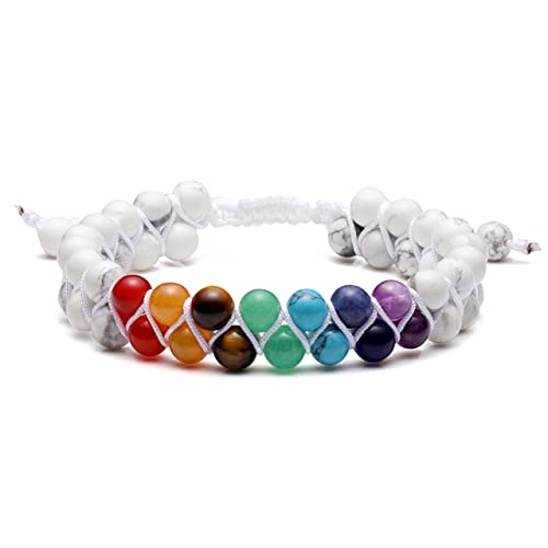 Top Plaza Bead Chakra Bracelet 7 Chakras Healing Crystals Bracelet Yoga Stone Beads Bracelets Meditation Relax Anxiety Bangle for Womens Mens