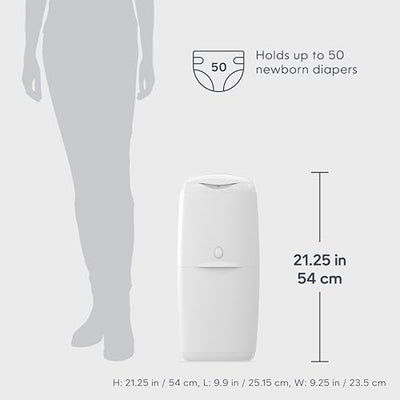 Diaper Genie Compact Pail Includes 1 Starter Square Refill That can Hold up to 165 Newborn-Sized Diapers.