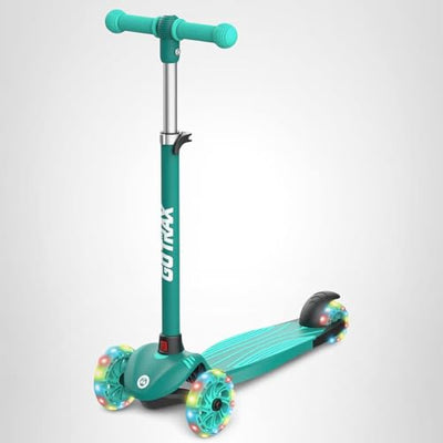 Gotrax KS1 Kids Kick Scooter, LED Lighted Wheels and 3 Adjustable Height Handlebars, Lean-to-Steer & Widen Anti-Slip Deck, 3 Wheel Scooter for Boys & Girls Ages 2-8 and up to 110 Lbs (Green)