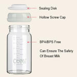 COMI Wide Neck Glass Breastmilk Collection n Storage Bottle, 4 Packs, 6oz with Screw Ring Sealing Disk; Re-markable Sealing Disc. BPA Free, Fits Breast Pumps & Nipples (4 Gray Lids)