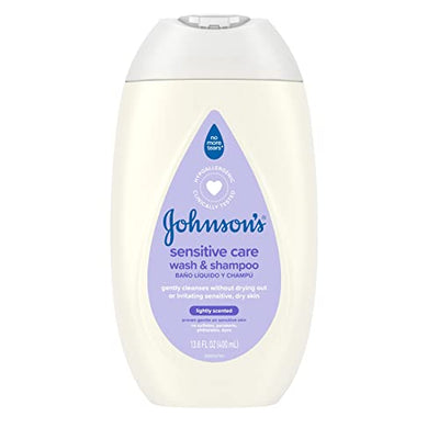 Johnson's sensitive care wash & shampoo bottle on a white background
