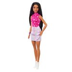 Barbie Fashionistas Doll #215 with Black Straight Hair, Pink Star-Print Top & Iridescent Skirt, 65th Anniversary Collectible Toy