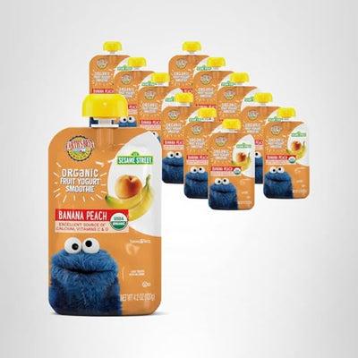 Earth's Best Organic Yogurt Smoothie Pouches, 24+ Months, Fruit Yogurt Smoothie for Toddlers 24 Months and Up, Banana Peach, 4.2 Ounce Resealable Pouch (Pack of 12)