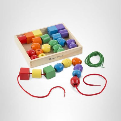 Melissa & Doug Primary Lacing Beads – 30 Wooden Beads for Crafts & 2 Laces in Toy Storage Box, Small Beads for Kids Arts and Crafts Kits, Preschool Learning Toys for Girls & Boys Ages 3+
