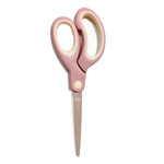 Pastel Non-Stick Scissors - All-Purpose Office & Craft, Soft Grip Cutting Tool, Blunt Tip Fabric Shears for Kids - Sewing, Left & Right Handed (1 Pack, Pink)