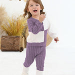 2T 3T Girl Clothes Long Sleeve Purple Shirts Knit Pants Soft Leggings Little Girl 2 Piece Cute Outfit Toddler Fall Winter Clothes