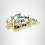 Melissa & Doug 18-Piece Wooden Take-Along Tabletop Town, 4 Rescue Vehicles, Play Pieces, Bridge