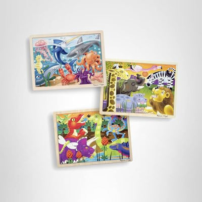 Melissa & Doug 3-Puzzle Jigsaw Set - Dinosaurs, Ocean, and Safari