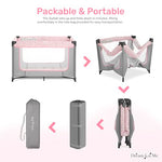 Dream On Me Zodiak Portable Playard in Grey and Pink, Lightweight, Packable and Easy Setup Baby Playard, Breathable Mesh Sides and Soft Fabric - Comes with a Removable Padded Mat