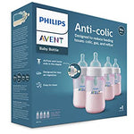 Philips Avent Anti-Colic Baby Bottle with AirFree Vent, 9oz, with Flow 2 Nipples, 1m+, 4pk, Pink, SCY703/14