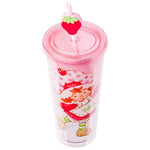 Silver Buffalo Strawberry Shortcake Pink Polka Dots Plastic Cold Cup with Lid and Topper Straw, 24 Ounces