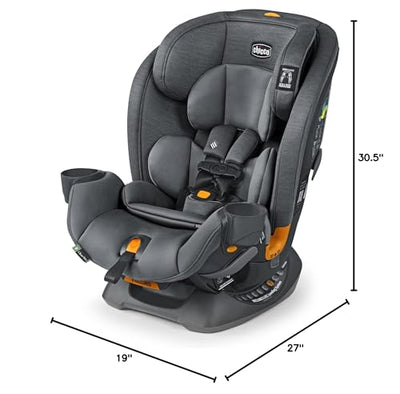 Chicco OneFit ClearTex All-in-One Car Seat, Slim Design, Rear-Facing Seat for Infants 5-40 lbs., Forward-Facing 25-65 lbs., Booster 40-100 lbs., Convertible Car Seat | Slate/Grey