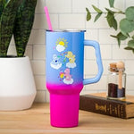 Silver Buffalo Care Bears Featuring Grumpy Bear, Funshine Bear, and Love-A-Lot Bear Heart Showers Ombre Stainless Steel Tumbler with Handle and Straw, Fits in Standard Cup Holder, 40 Ounces