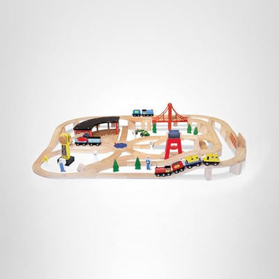 Melissa & Doug Wooden Railway Set, 130 Pieces