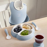 BabyBjörn Mealtime Set, 4 pc, Powder Blue | Includes Baby Plate, Baby Fork, Baby Spoon, and Baby Cup | Dishwasher Safe | Toddler Feeding Set for self-Feeding or Baby-led weaning