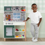 Delta Children Tiny Chef Play Kitchen - Toy Kitchen Playset with Realistic Knobs that Turn/Click, Oven, Sink, Microwave and 15 Pieces of Play Food, Green