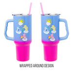 Silver Buffalo Care Bears Featuring Grumpy Bear, Funshine Bear, and Love-A-Lot Bear Heart Showers Ombre Stainless Steel Tumbler with Handle and Straw, Fits in Standard Cup Holder, 40 Ounces